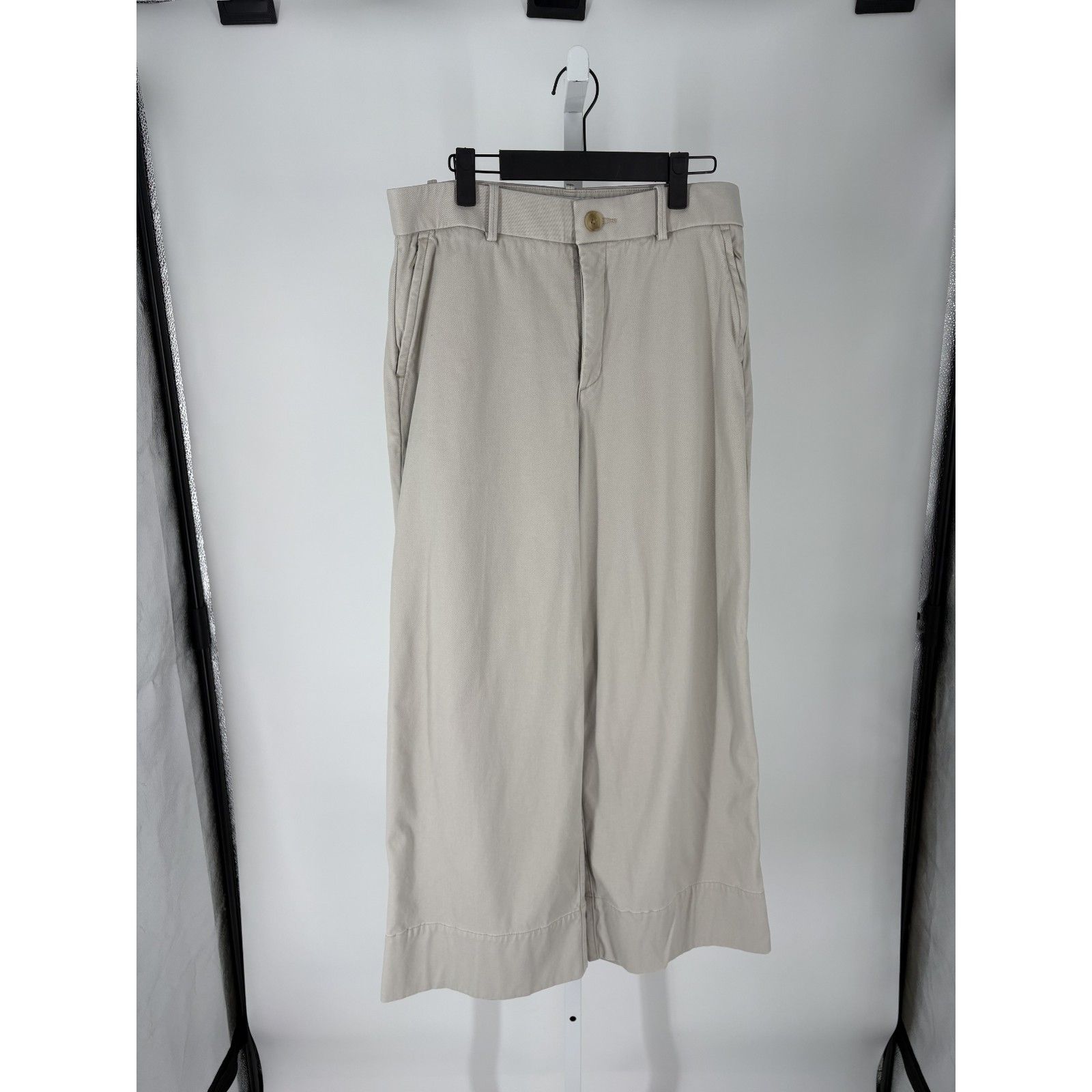 Spanx Beige Wide Leg Twill Pants Cropped High Rise Stretch Khaki